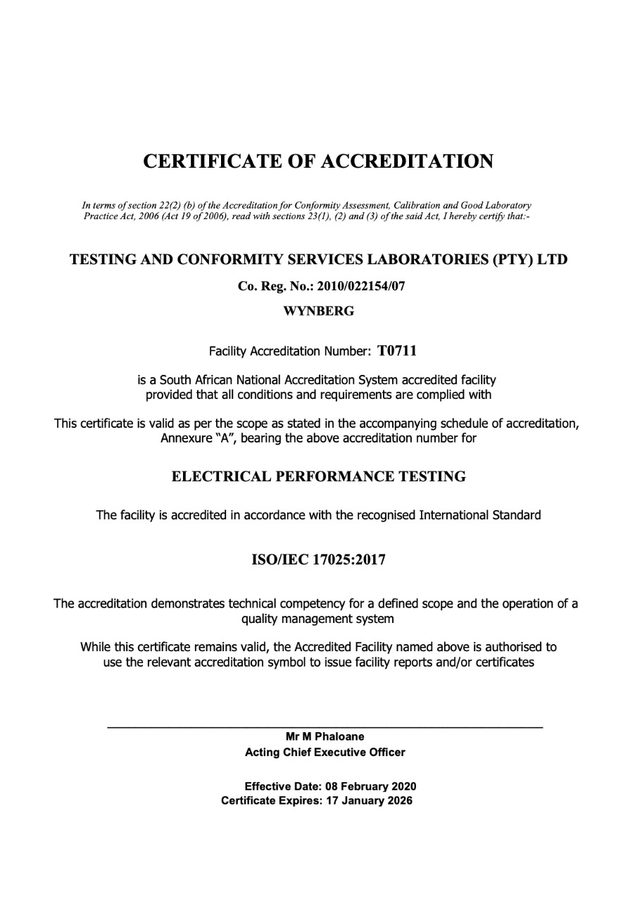 Image of sanas certificate of accreditation